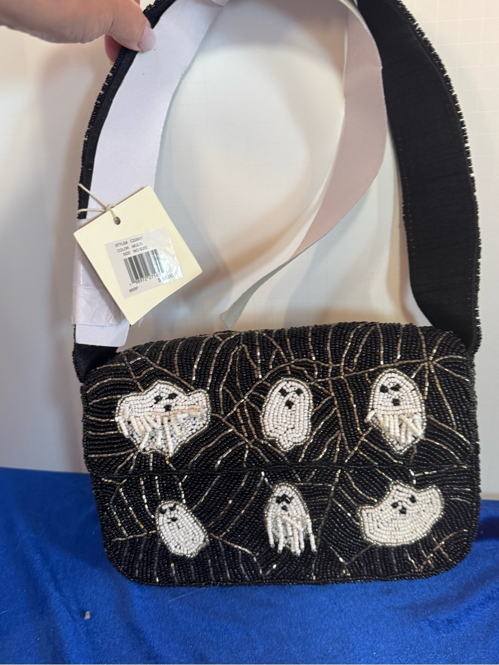 Viral Beaded Halloween Ghost Motif Shoulder Bag - Black